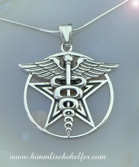 Caduceus mit Pentagramm Anhänger, Silber - Kraft des Lebens