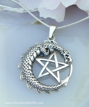 Kettenanhänger Drache mit Pentagramm aus 925er Silber - Drache der Vollendung