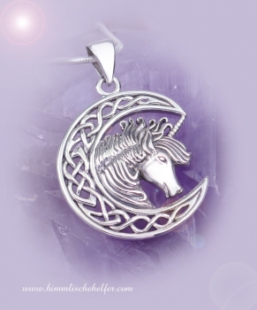 Einhorn mit Mond, Krafttier, 925er Sterling SIlber Anhänger - Magie, Heilsein, Stärke, Schutz, Freundschaft
