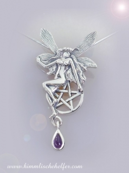 Elfen Amulett mit Pentagramm und Amethyst, Silber - Schutz, Freundschaft, Träume