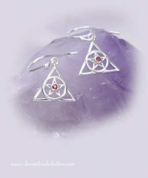 Pentagramm Ohrringe mit Granat, 925er Silber - Schutz